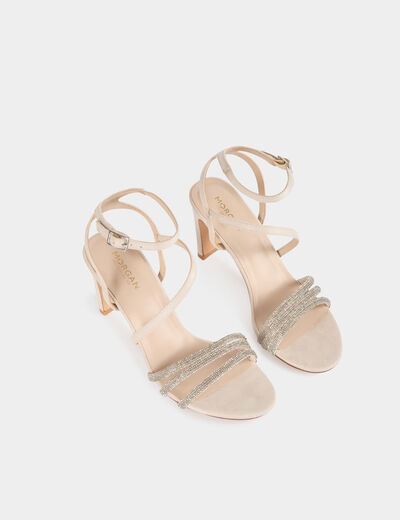 Sandales &agrave; strass beige femme