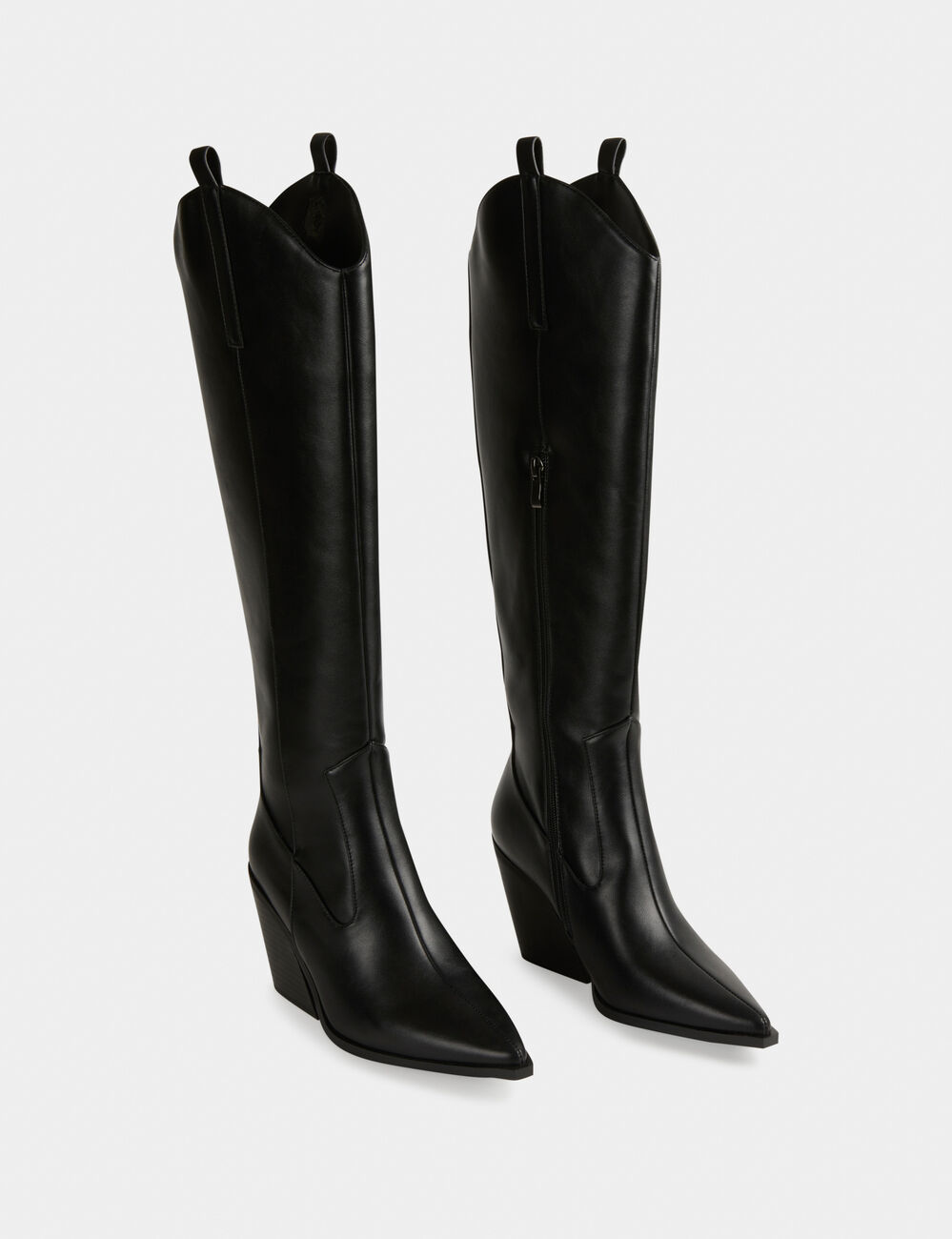 Bottes hautes à talons en biais noir femme
