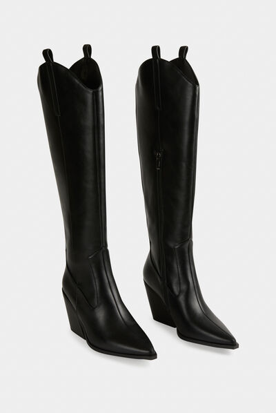 Bottes hautes à talons en biais noir femme
