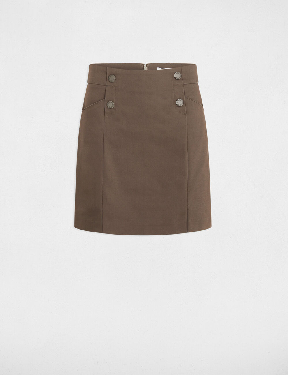 Jupe courte à boutons vert kaki femme