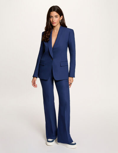 Pantalon flare &agrave; pinces bleu marine femme