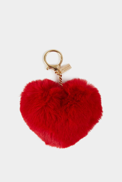 Porte-clefs coeur imitation fourrure rouge femme
