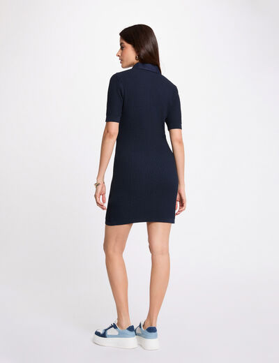 Robe tricot courte cintr&eacute;e bleu marine femme