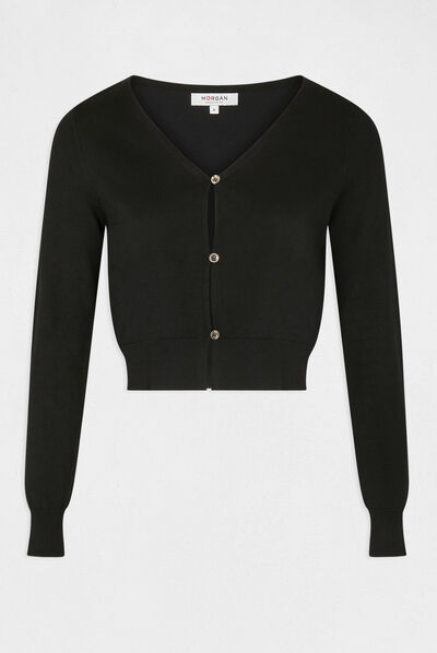 Gilet manches longues boutonné noir femme