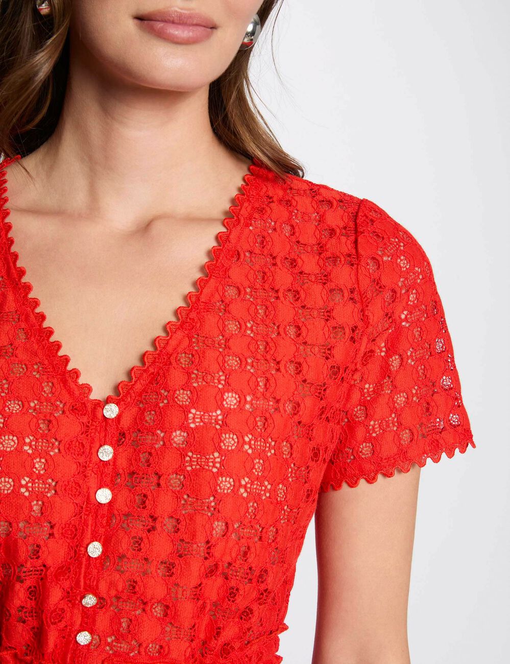 T-shirt manches courtes en dentelle orange femme