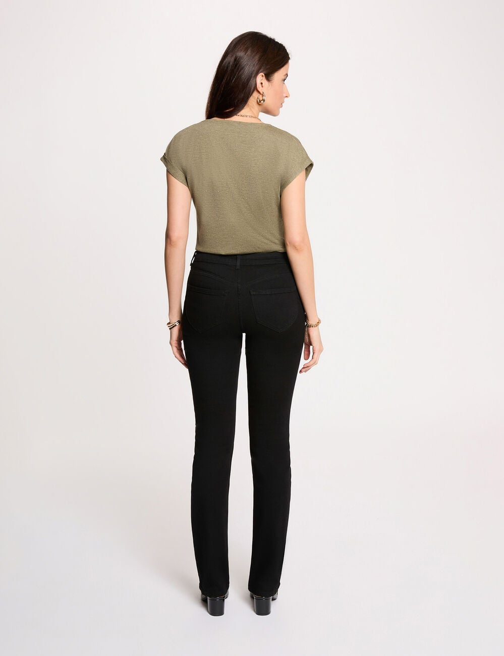 Jean droit taille haute denim noir femme
