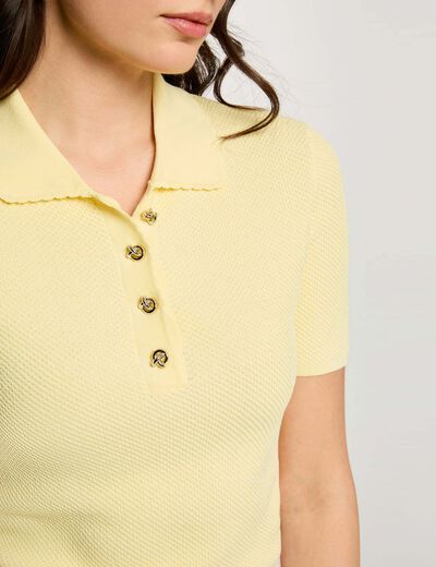 Pull ajust&eacute; col &agrave; revers jaune pastel femme