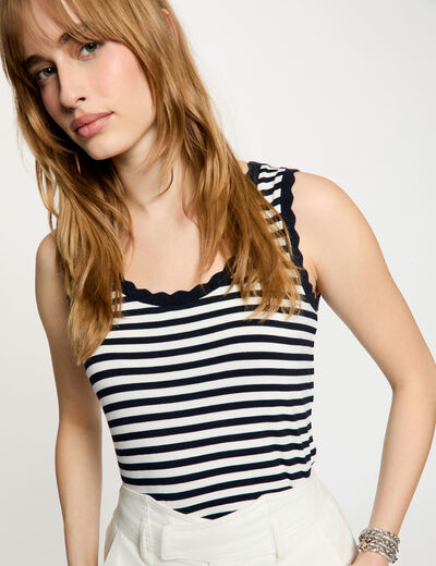 D&eacute;bardeur ray&eacute; col rond bleu marine femme