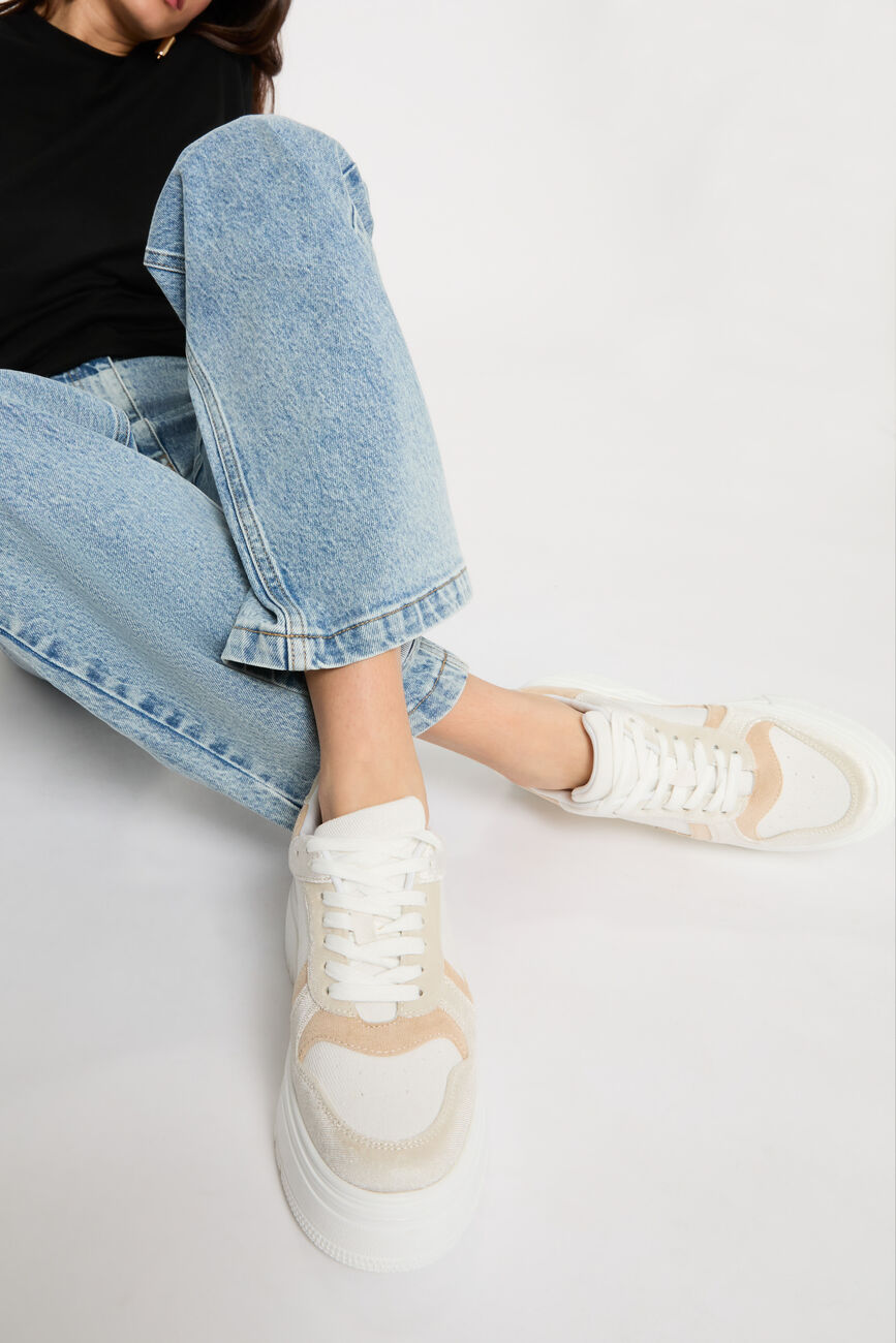 Baskets compens&eacute;es beige femme