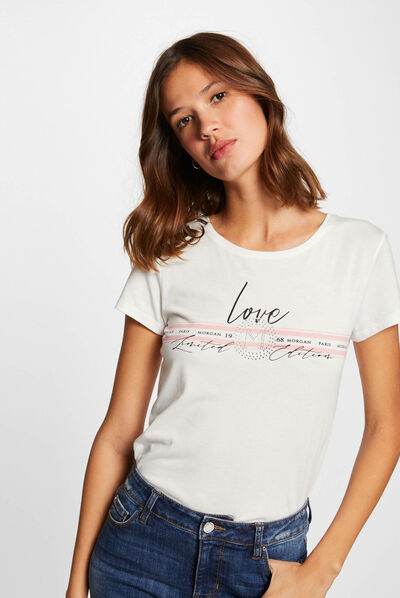 T-shirt manches courtes à inscription corail femme