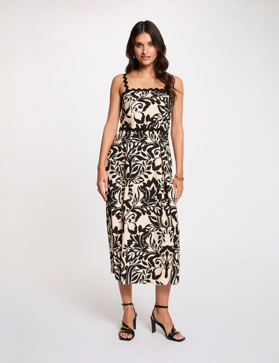 Robe mi-longue encolure carr&eacute;e noir femme