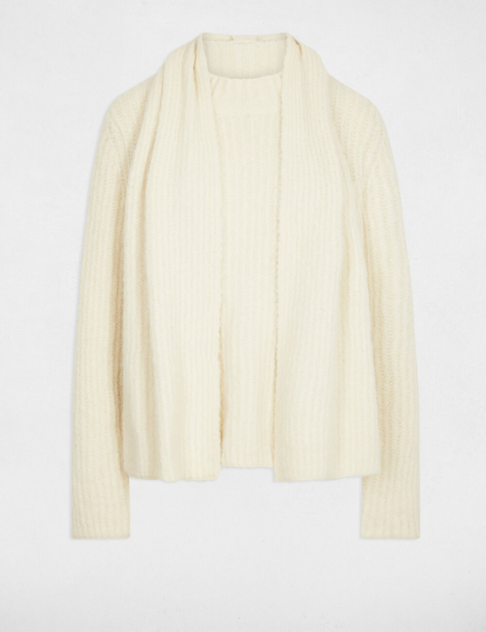 Pull col &eacute;charpe ivoire femme
