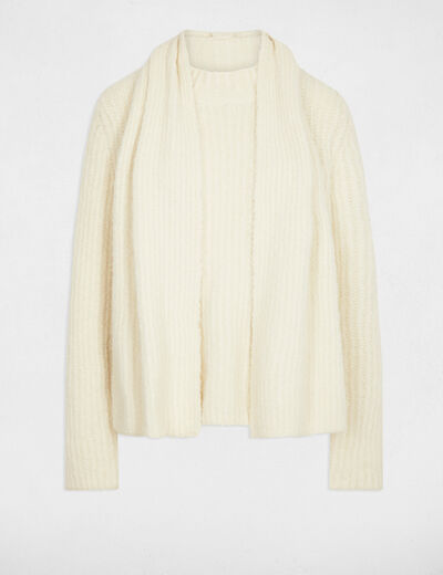 Pull col &eacute;charpe ivoire femme