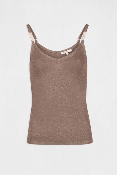Pull bretelles fines à ornements vert kaki femme