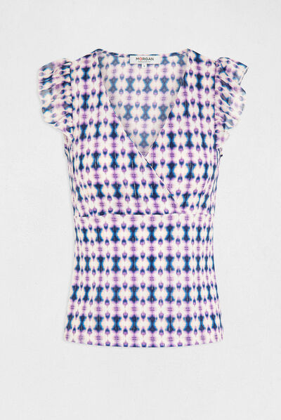 T-shirt manches courtes imprimé abstrait multico femme