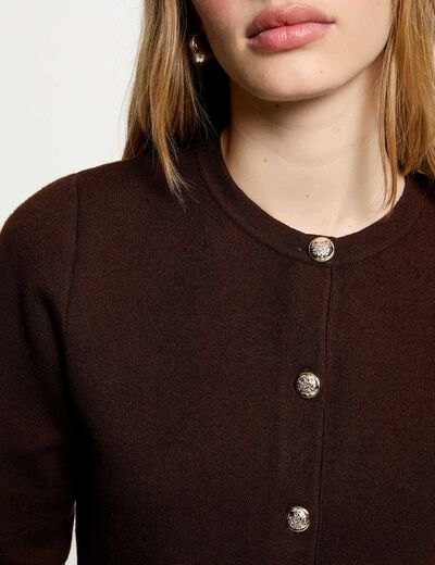 Gilet col rond marron fonc&eacute; femme