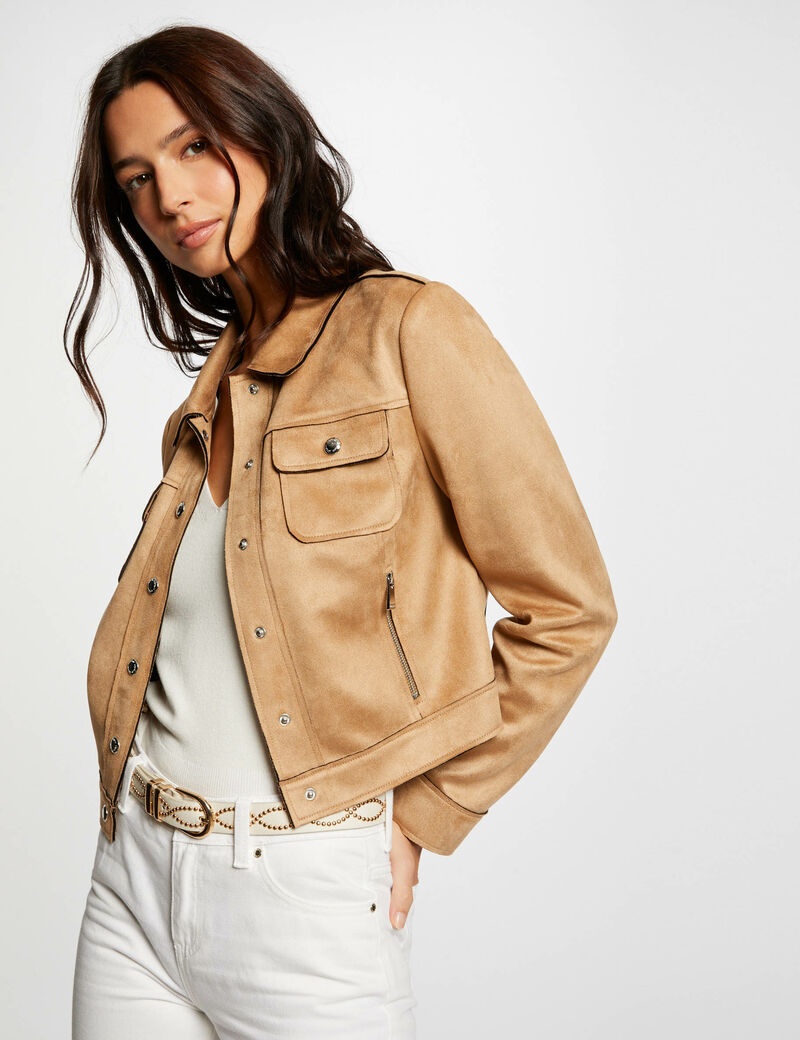 blouson suedine boutonne camel femme Blouson suédine boutonné camel femme
