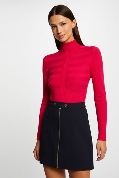 Pull manches longues col roulé rose moyen femme