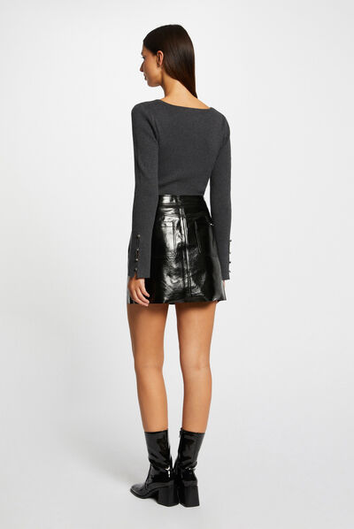 Pull manches longues côtelé gris anthracite femme