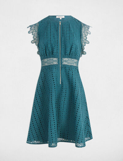 Robe courte évasée dentelle bleu pétrole femme