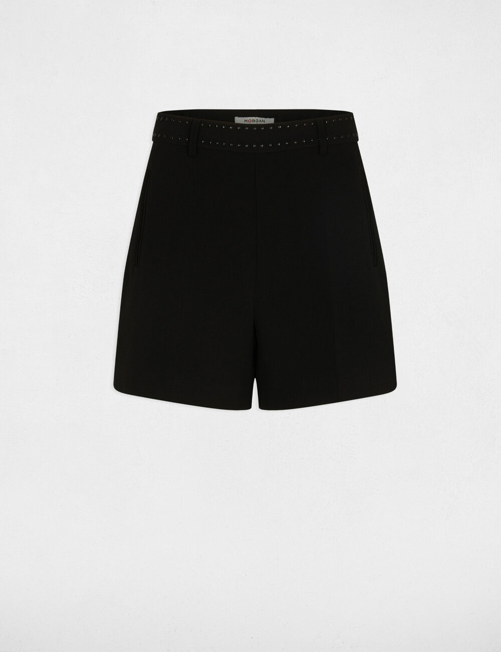 Short taille haute clout&eacute; noir femme