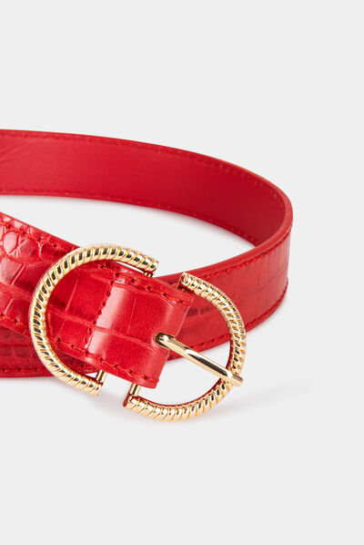Ceinture aspect croco rouge femme