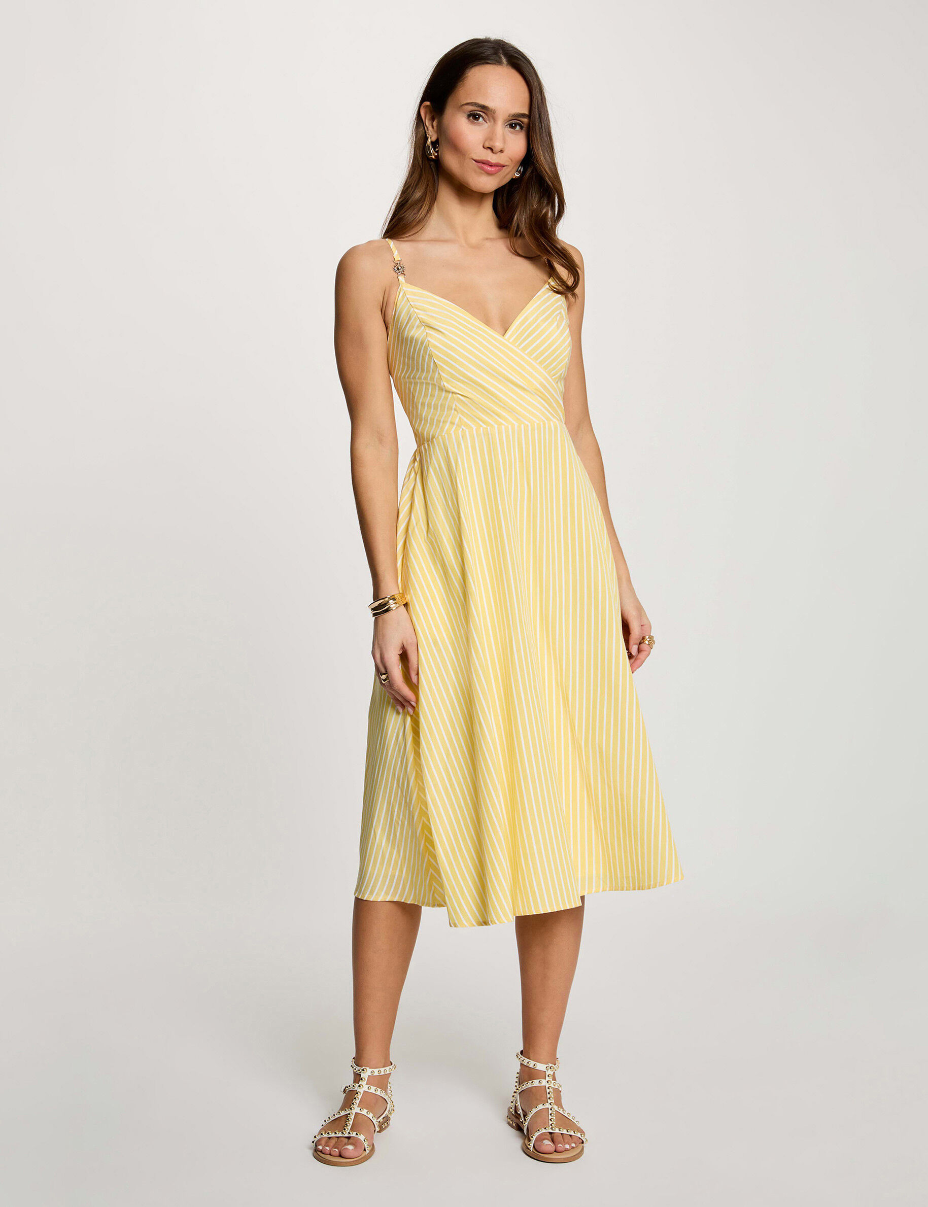 Robe cache coeur rayée jaune femme