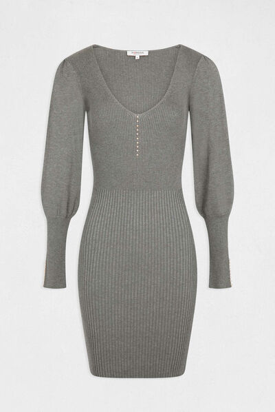Robe pull ajustée avec col en V gris anthracite femme