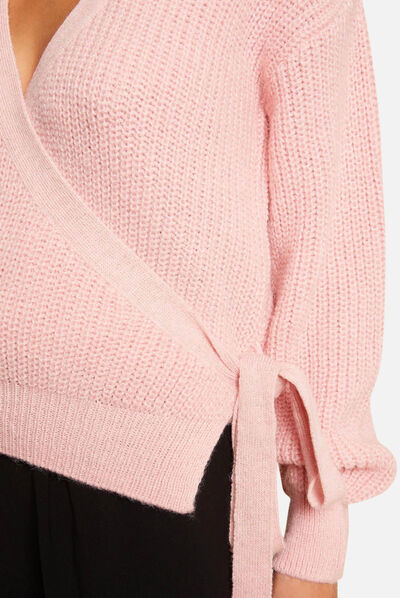 Pull manches longues col cache-coeur rose femme