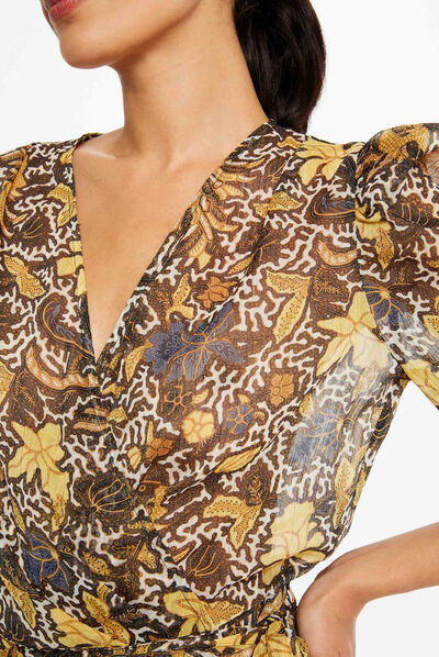 Robe portefeuille imprimé végétal multico femme
