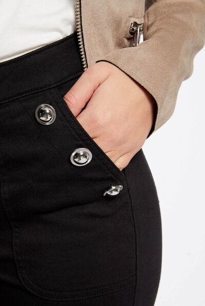 Pantalon skinny boutons aux poches noir femme