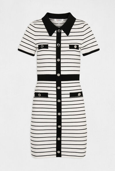 Robe pull ajustée à rayures ecru femme