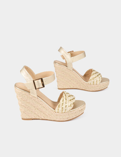 Sandales compensées jaune or femme
