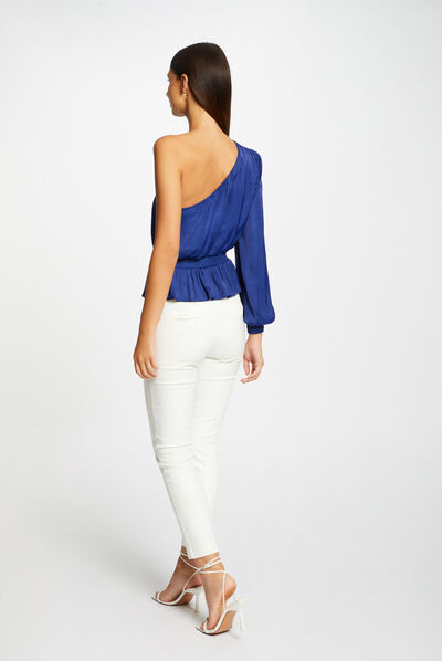 Blouse asymétrique smockée bleu electrique femme