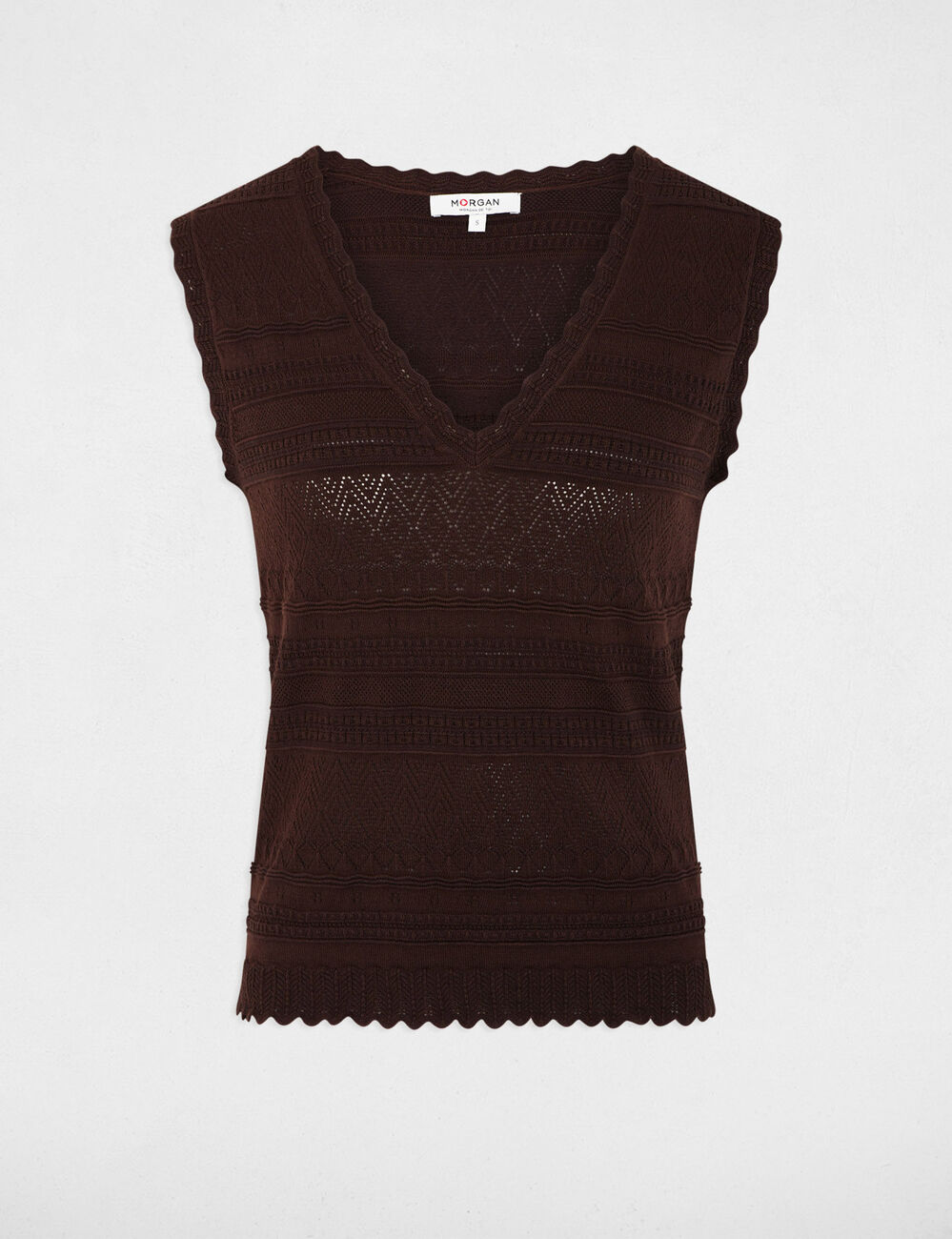Pull ajust&eacute; col v marron fonc&eacute; femme