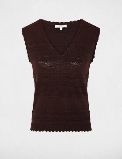 Pull ajust&eacute; col v marron fonc&eacute; femme