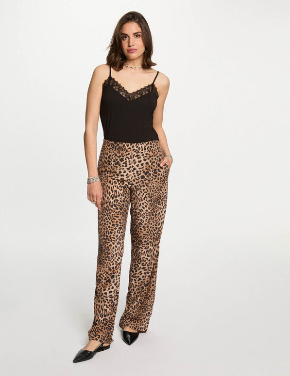 Pantalon large imprimé multicolore femme
