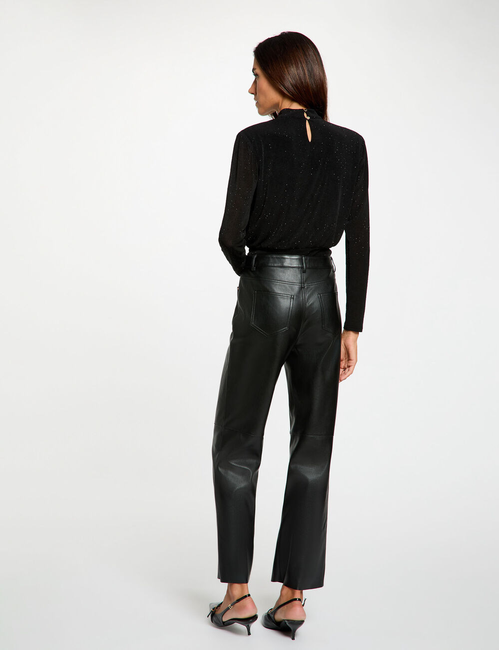 T-shirt col montant strass noir femme