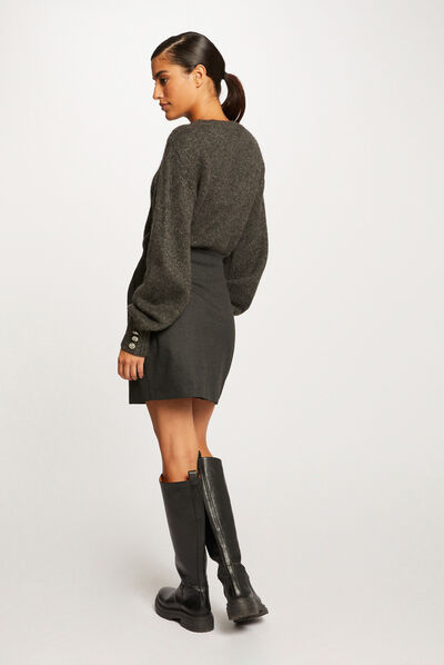 Pull manches longues à col rond gris anthracite femme