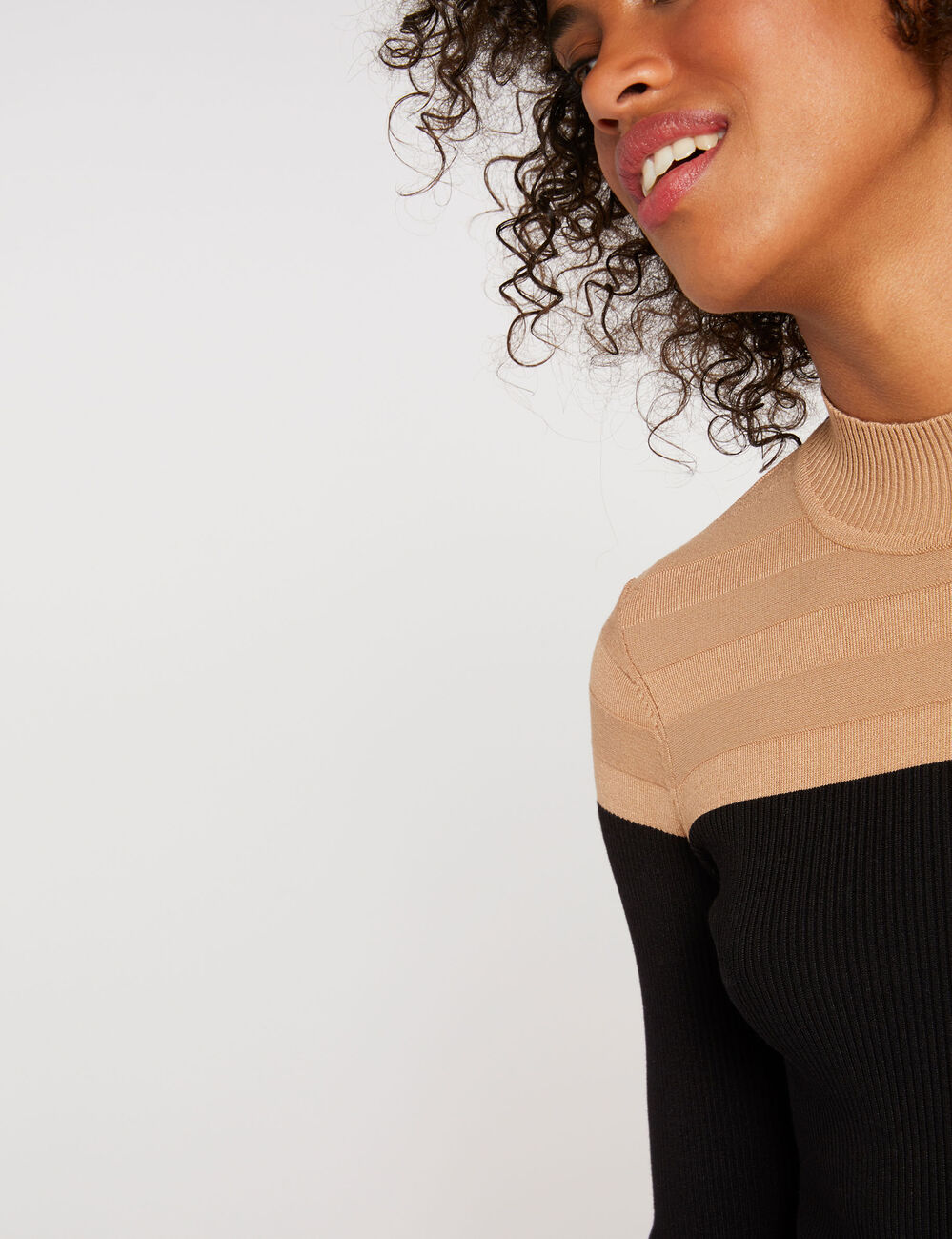 Pull manches longues col montant camel femme
