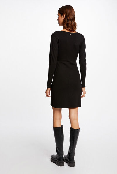 Robe pull droite avec détail zippé noir femme