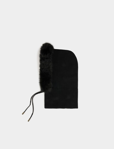 Cagoule bord fausse fourrure noir femme