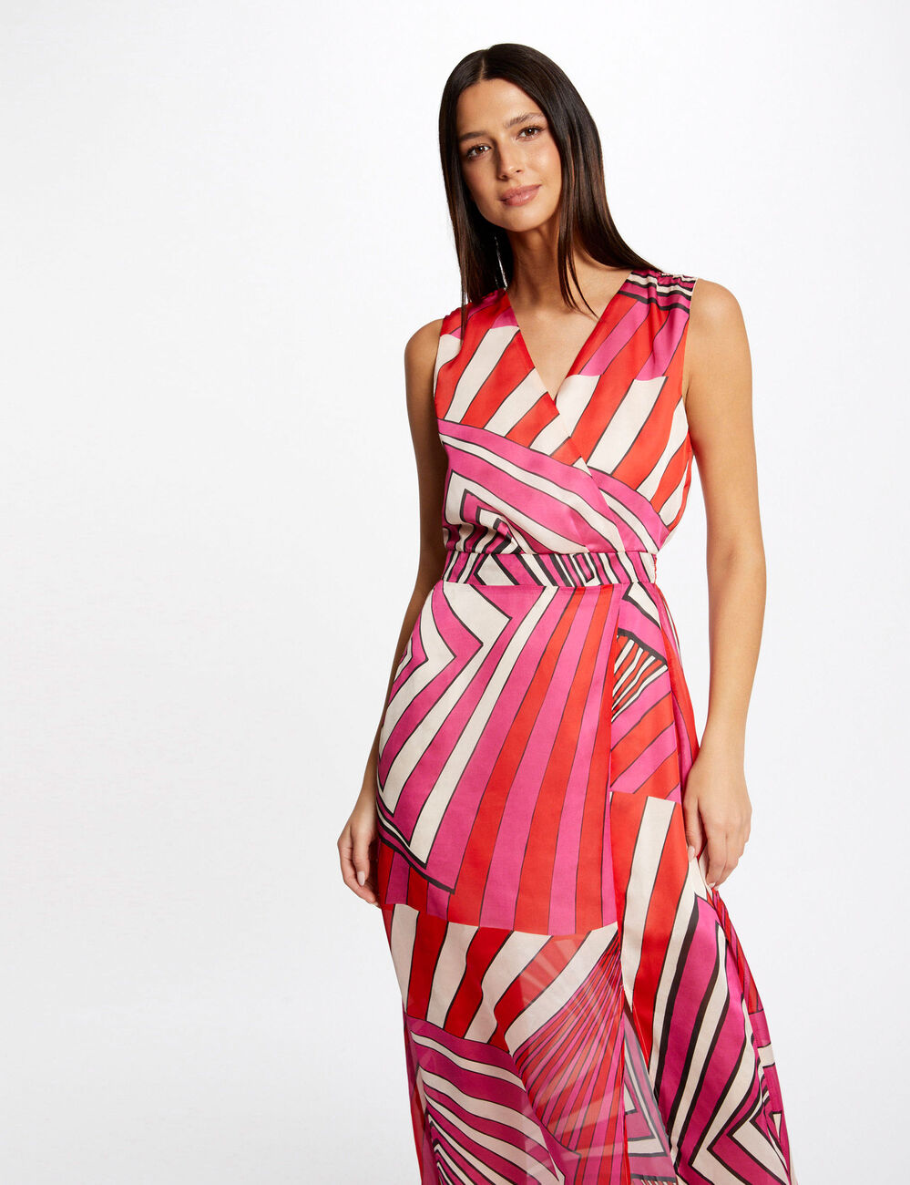Robe longue cintr&eacute;e imprim&eacute; g&eacute;om&eacute;trique multico femme