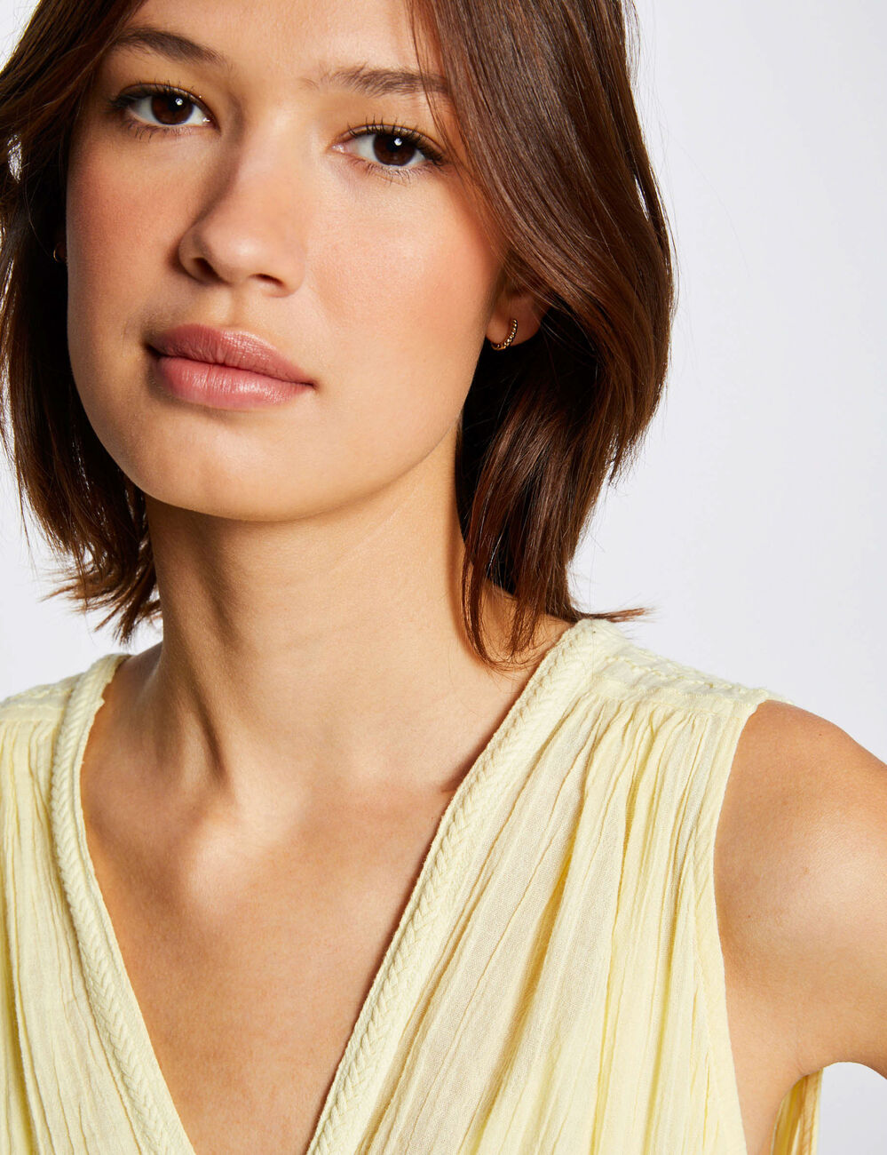 Robe longue droite avec broderie jaune femme