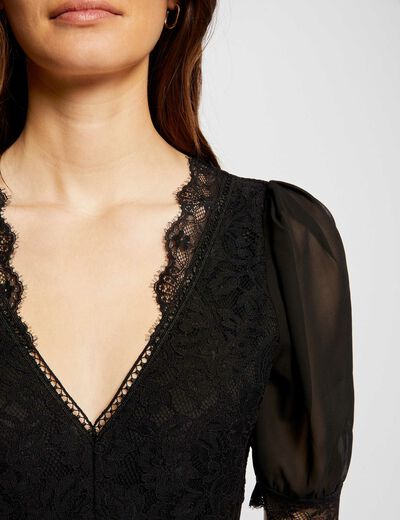 Body manches 3/4 dentelle noir femme