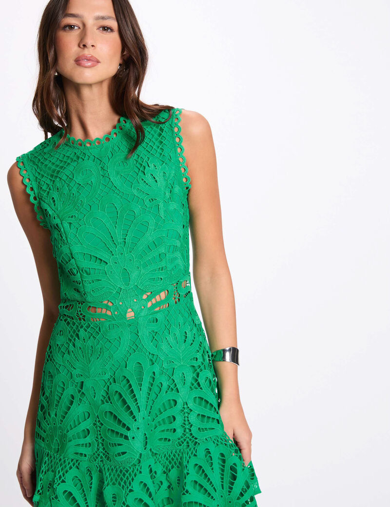 robe courte trapeze dentelle vert emeraude femme Robe courte trapèze dentelle vert émeraude femme