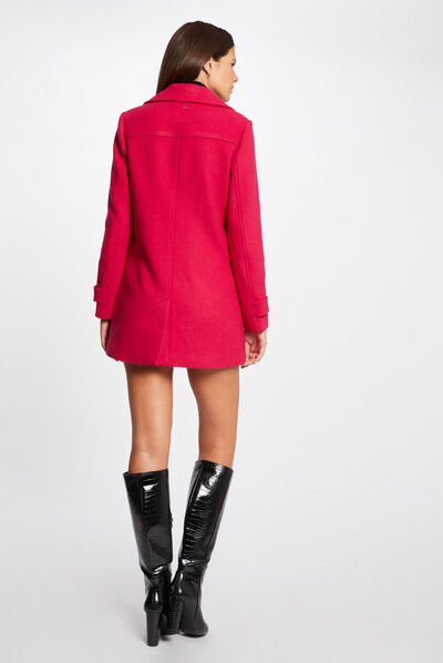 Manteau droit boutonné framboise femme