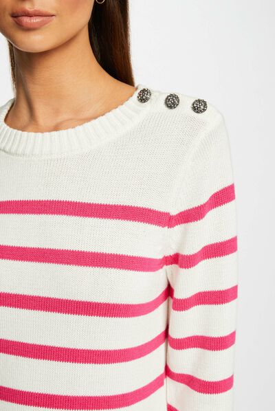 Pull manches longues à rayures ecru femme