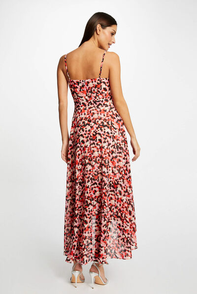 Robe longue évasée imprimé abstrait rose femme
