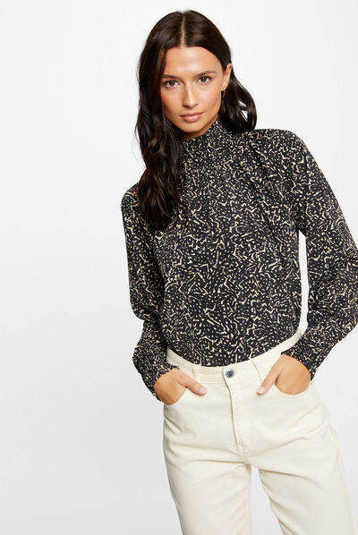 Blouse manches longues imprimé abstrait multico femme